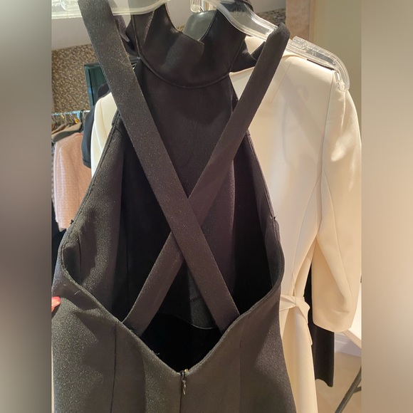 Black high neck, halter midi dress with crisscross back detail. - Picture 2 of 4